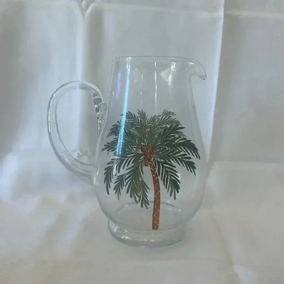 Bahama by Gibson Designs Glassware Pitcher 8.75” Height Palm Tree Glassware - Picture 4 of 5